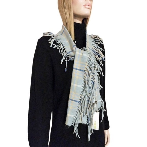Capelli New York Blue & Beige Fringe Scarf Shawl Wrap Super Soft Made in Italy - Picture 7 of 11